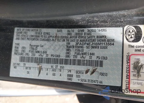 2011 Ford Fiesta Se from USA, damaged, VIN 3FADP4EJ1BM113564